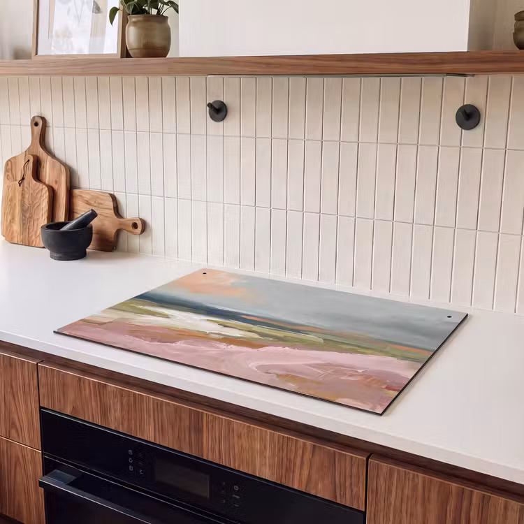 Landschap - Rivier - Abstract - Roze - Groen Inductie beschemer met haakjes klein -sfeer1