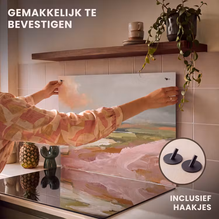 Landschap - Rivier - Abstract - Roze - Groen Inductie beschemer met haakjes klein -ky-ophangen-nl
