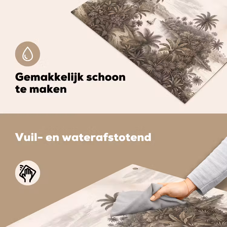Landschap - Rivier - Boot - Tropisch - Vintage Inductie beschemer met haakjes klein -ky-schoon-nl