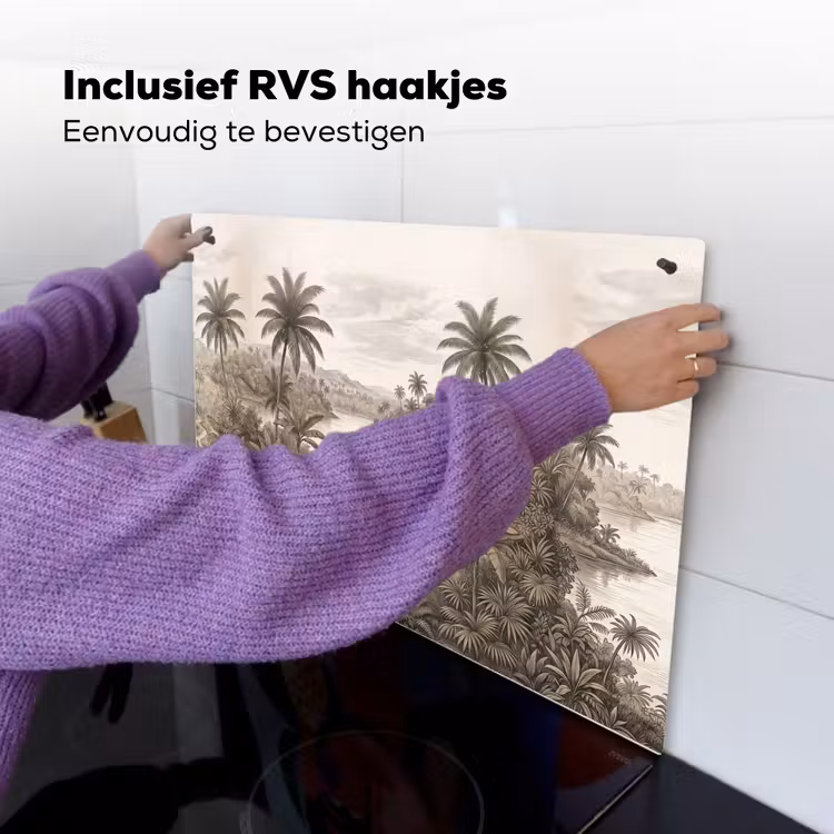 Landschap - Rivier - Boot - Tropisch - Vintage Inductie beschemer met haakjes klein -ky-ophangen-nl
