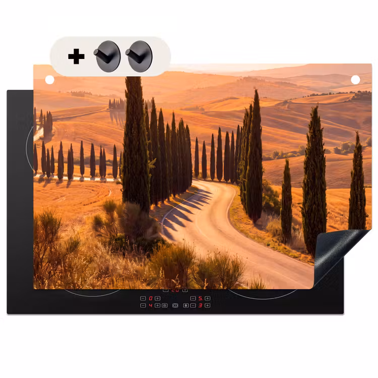 Landschap - Weg - Bomen - Natuur - Goud Inductie beschemer met haakjes klein -3d