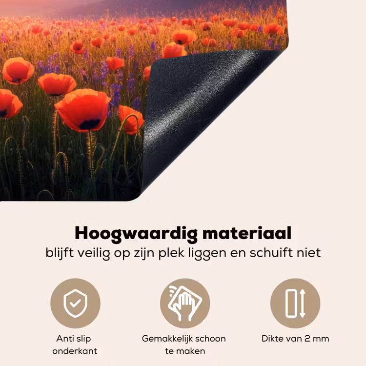 Landschap - Zonsondergang - Bloemenveld Inductie beschemer met haakjes klein -ky-onderkant-nl