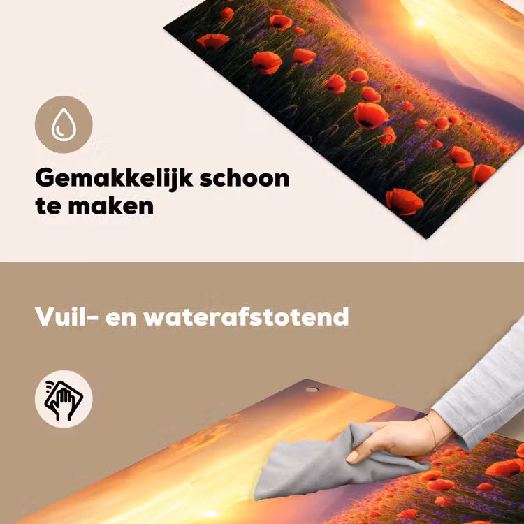 Landschap - Zonsondergang - Bloemenveld Inductie beschemer met haakjes klein -ky-schoon-nl