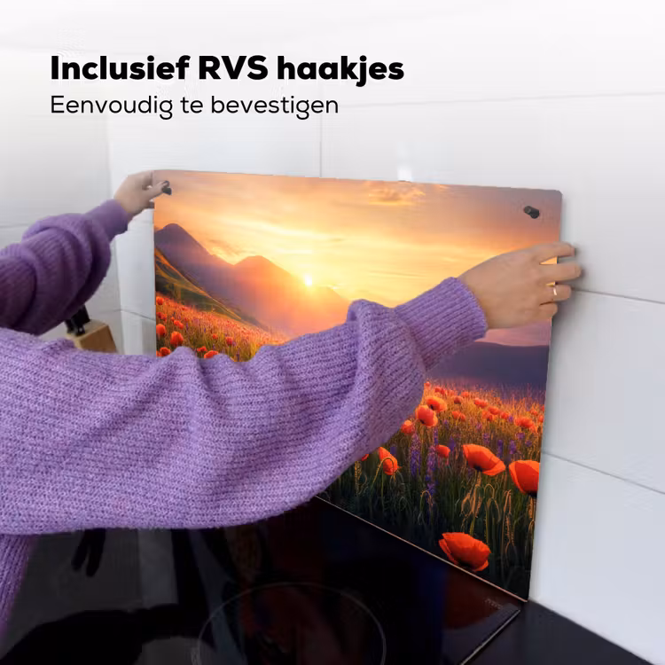 Landschap - Zonsondergang - Bloemenveld Inductie beschemer met haakjes klein -ky-ophangen-nl