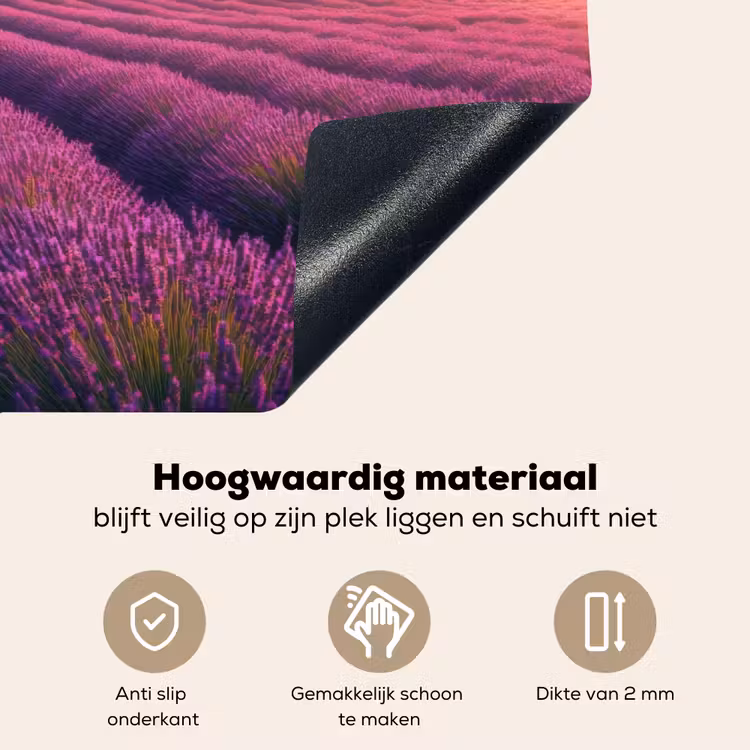 Lavendelveld - Quote - Zonsondergang Inductie beschemer met haakjes klein -ky-onderkant-nl