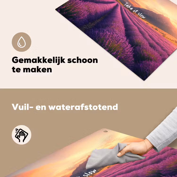 Lavendelveld - Quote - Zonsondergang Inductie beschemer met haakjes klein -ky-schoon-nl