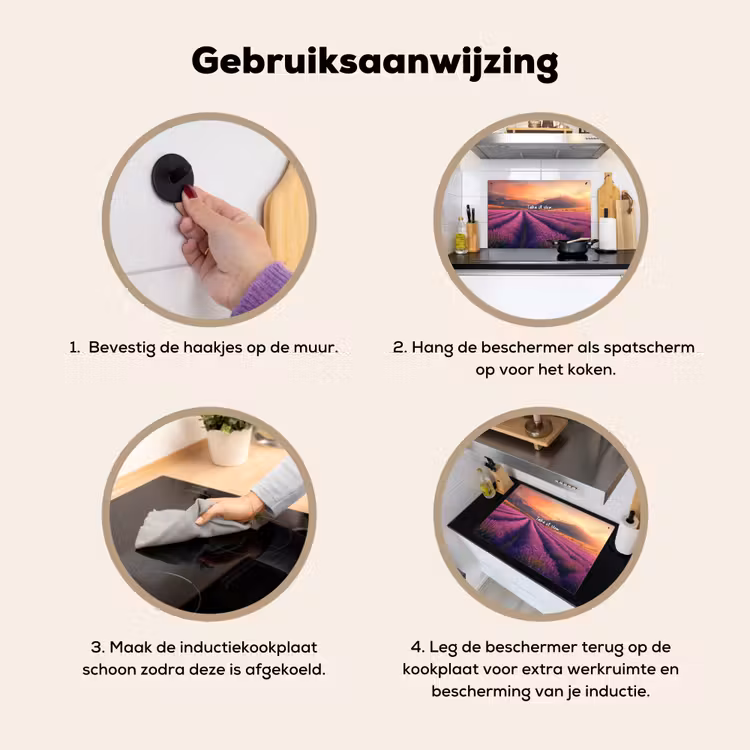 Lavendelveld - Quote - Zonsondergang Inductie beschemer met haakjes klein -ky-gebruik-nl