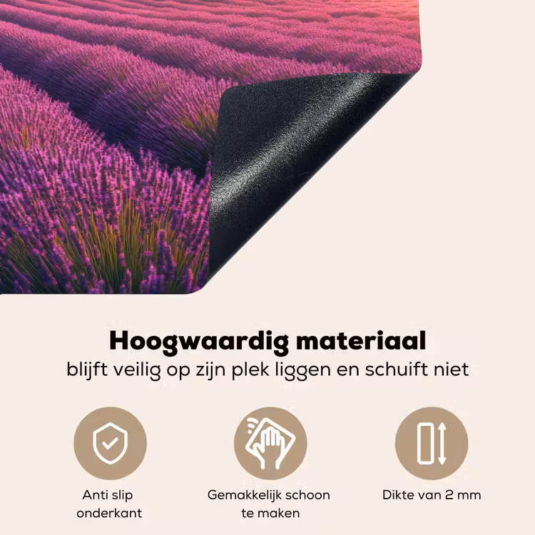 Lavendelveld - Zonsondergang - Paars Inductie beschemer met haakjes klein -ky-onderkant-nl