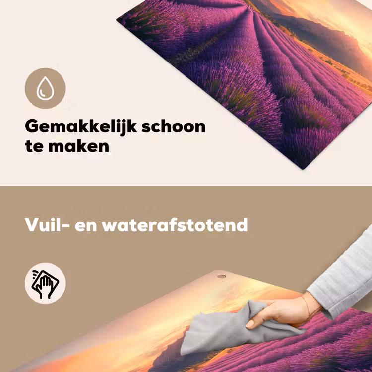 Lavendelveld - Zonsondergang - Paars Inductie beschemer met haakjes klein -ky-schoon-nl