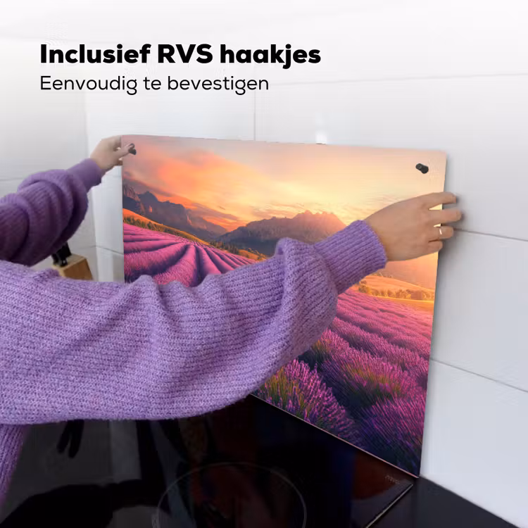 Lavendelveld - Zonsondergang - Paars Inductie beschemer met haakjes klein -ky-ophangen-nl
