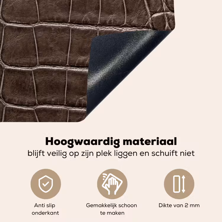 Leer - Krokodil - Mat Inductie beschemer met haakjes klein -ky-onderkant-nl