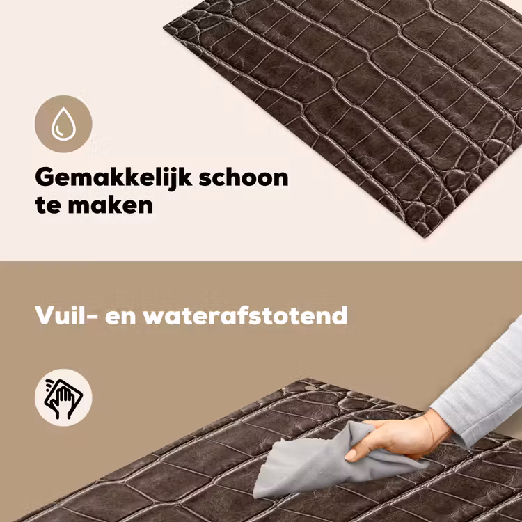 Leer - Krokodil - Mat Inductie beschemer met haakjes klein -ky-schoon-nl