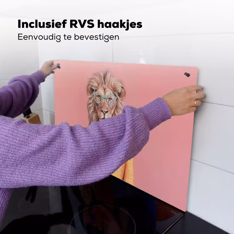 Leeuw - Pak - Geruit - Bril Inductie beschemer met haakjes klein -ky-ophangen-nl