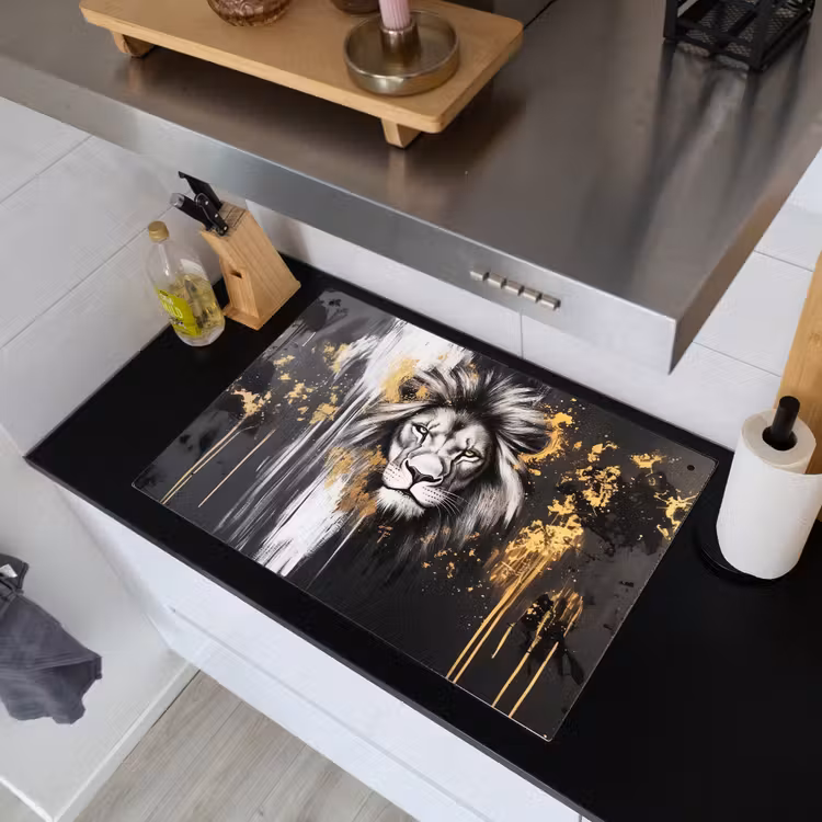 Leeuw - Portret - Verfspatten - Grijs Inductie beschemer met haakjes klein -sfeer1