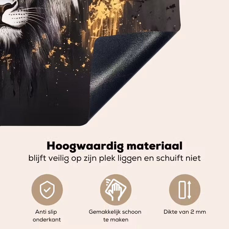 Leeuw - Portret - Verfspatten - Grijs Inductie beschemer met haakjes klein -ky-onderkant-nl