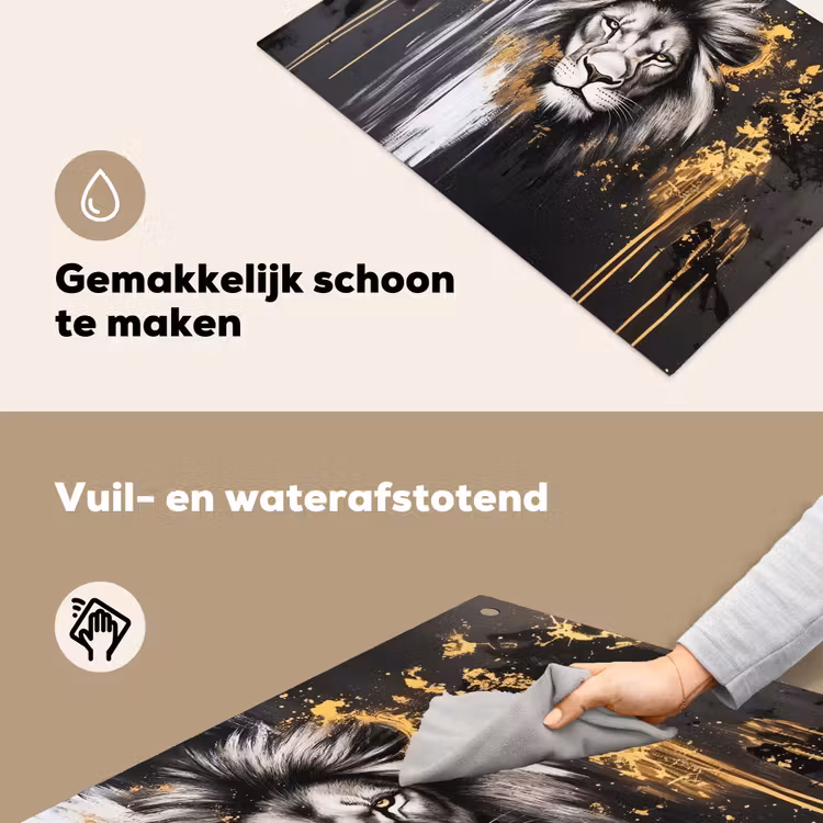 Leeuw - Portret - Verfspatten - Grijs Inductie beschemer met haakjes klein -ky-schoon-nl