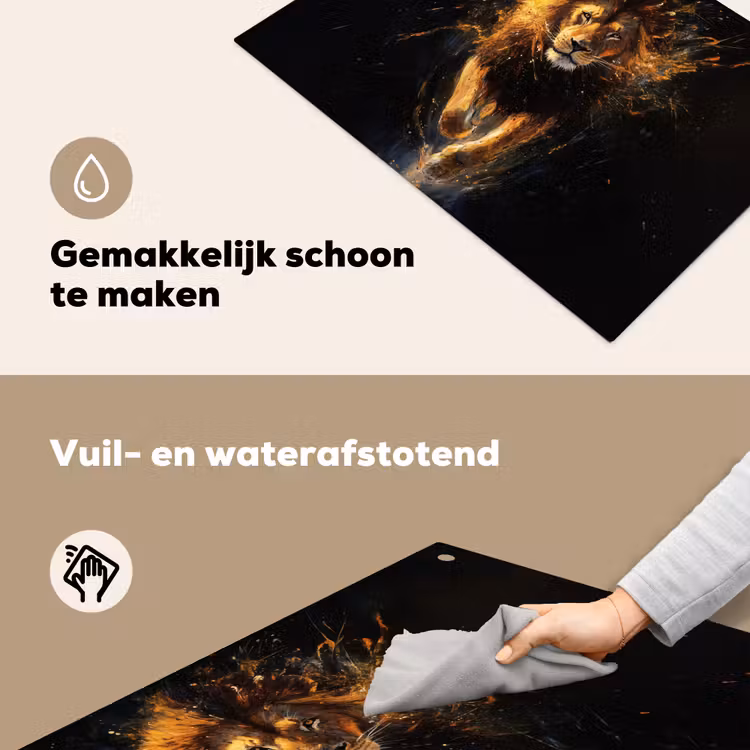 Leeuw - Zwart - Oranje - Verf Inductie beschemer met haakjes klein -ky-schoon-nl