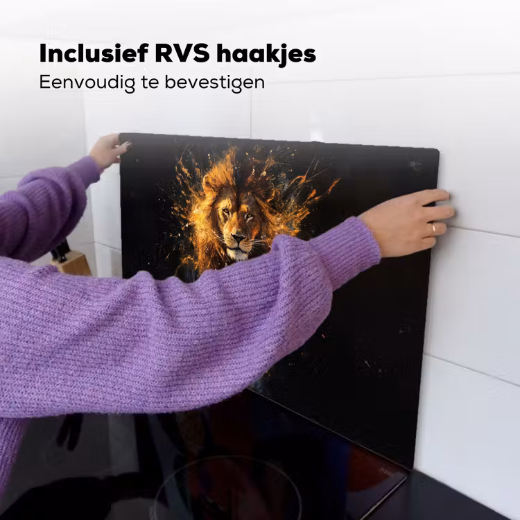 Leeuw - Zwart - Oranje - Verf Inductie beschemer met haakjes klein -ky-ophangen-nl