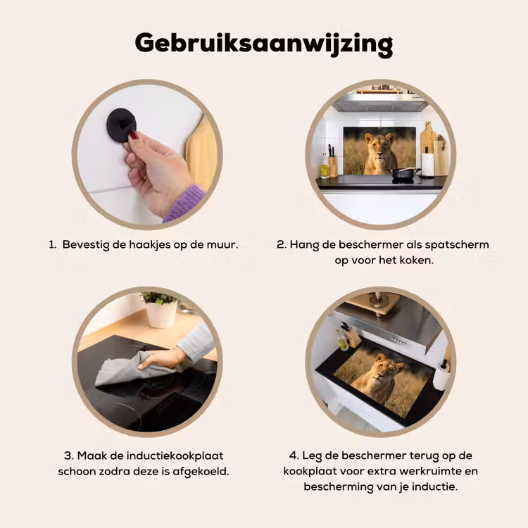 Leeuwin - Gras - Geel Inductie beschemer met haakjes klein -ky-gebruik-nl
