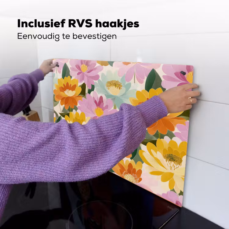 Lelies - Aquarel - Pastel Inductie beschemer met haakjes klein 777 -ky-ophangen-nl