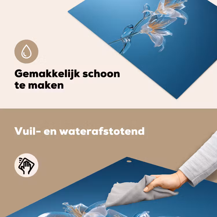 Lelies - Blauw - Glazen Inductie beschemer met haakjes klein -ky-schoon-nl