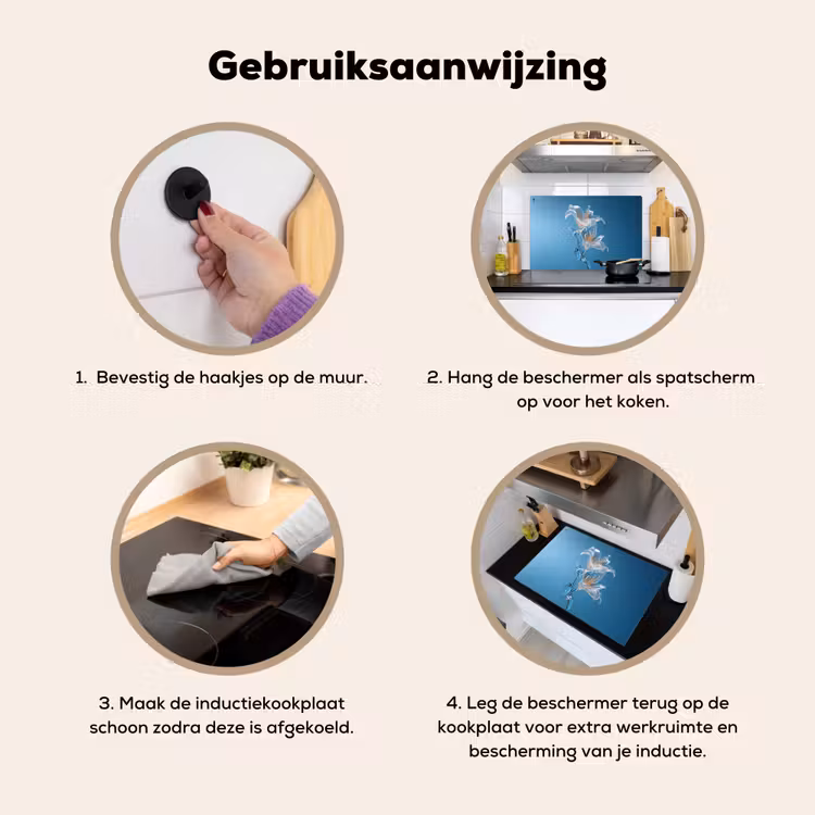 Lelies - Blauw - Glazen Inductie beschemer met haakjes klein -ky-gebruik-nl