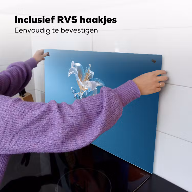 Lelies - Blauw - Glazen Inductie beschemer met haakjes klein -ky-ophangen-nl