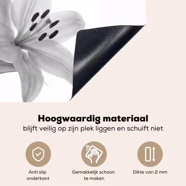 Lelies - Elegant - Zwart - Wit Inductie beschemer met haakjes klein -ky-onderkant-nl