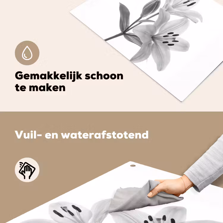 Lelies - Elegant - Zwart - Wit Inductie beschemer met haakjes klein -ky-schoon-nl