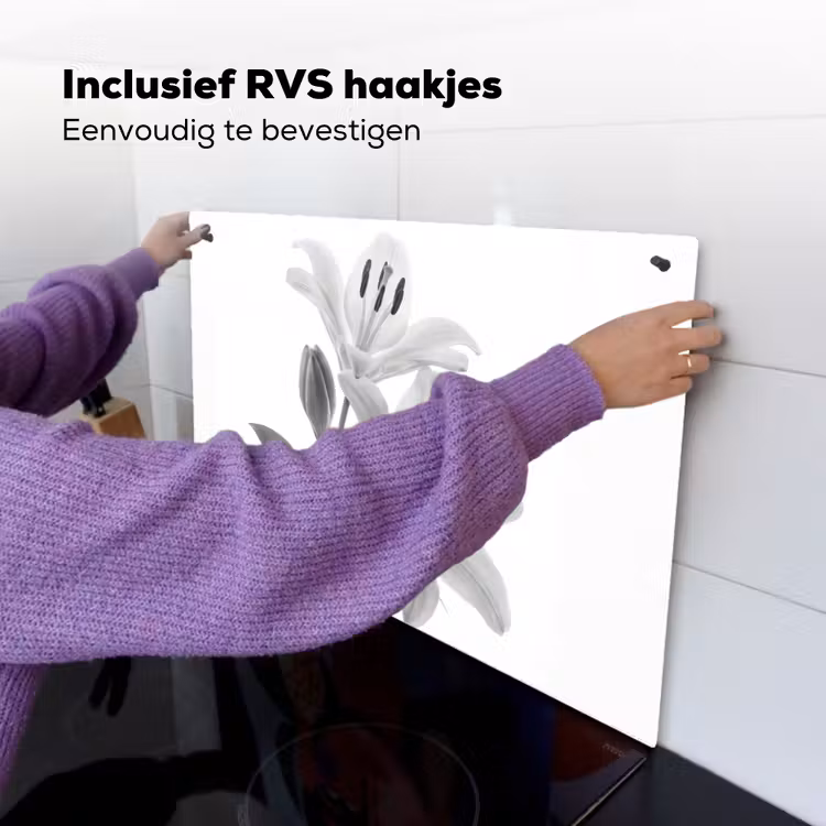 Lelies - Elegant - Zwart - Wit Inductie beschemer met haakjes klein -ky-ophangen-nl