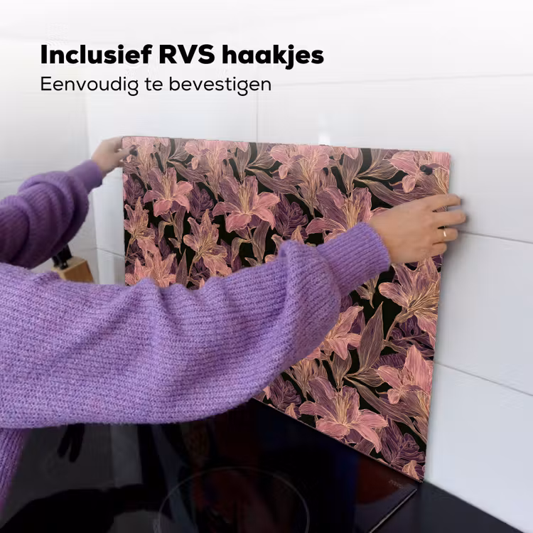 Lelies - Patroon - Paars - Goud Inductie beschemer met haakjes klein 777 -ky-ophangen-nl
