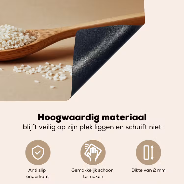 Lepel - Rijst - Hout - Beige Inductie beschemer met haakjes klein -ky-onderkant-nl