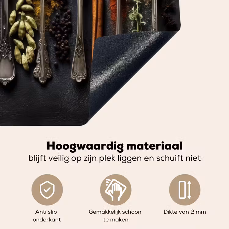 Lepels - Specerijen - Kaneel - Chili Inductie beschemer met haakjes klein -ky-onderkant-nl