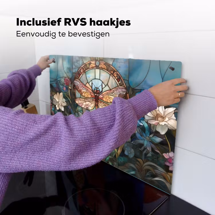 Libelle - Mozaïek - Bloemen - Kleurrijk Inductie beschemer met haakjes klein -ky-ophangen-nl