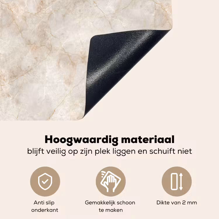 Lichtbeige - Goudbruine Nerven - Marmer Inductie beschemer met haakjes klein 777 -ky-onderkant-nl