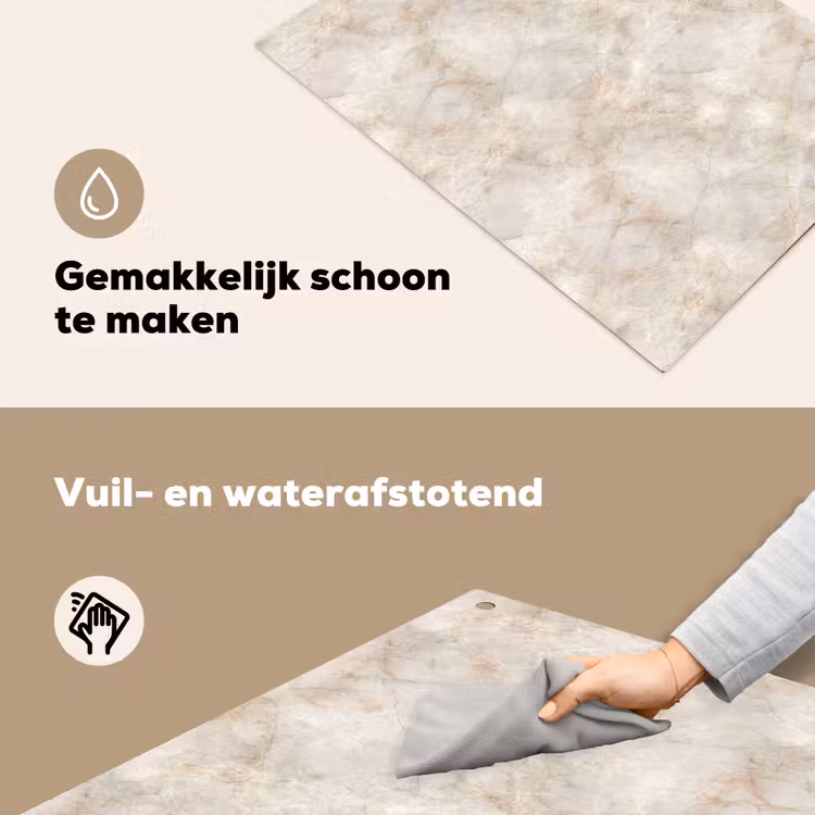 Lichtbeige - Goudbruine Nerven - Marmer Inductie beschemer met haakjes klein 777 -ky-schoon-nl