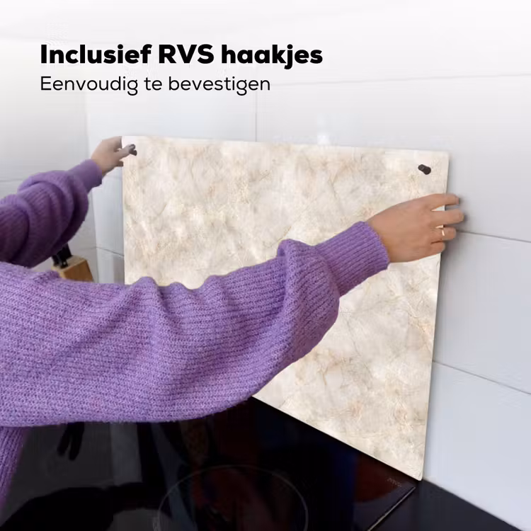 Lichtbeige - Goudbruine Nerven - Marmer Inductie beschemer met haakjes klein 777 -ky-ophangen-nl