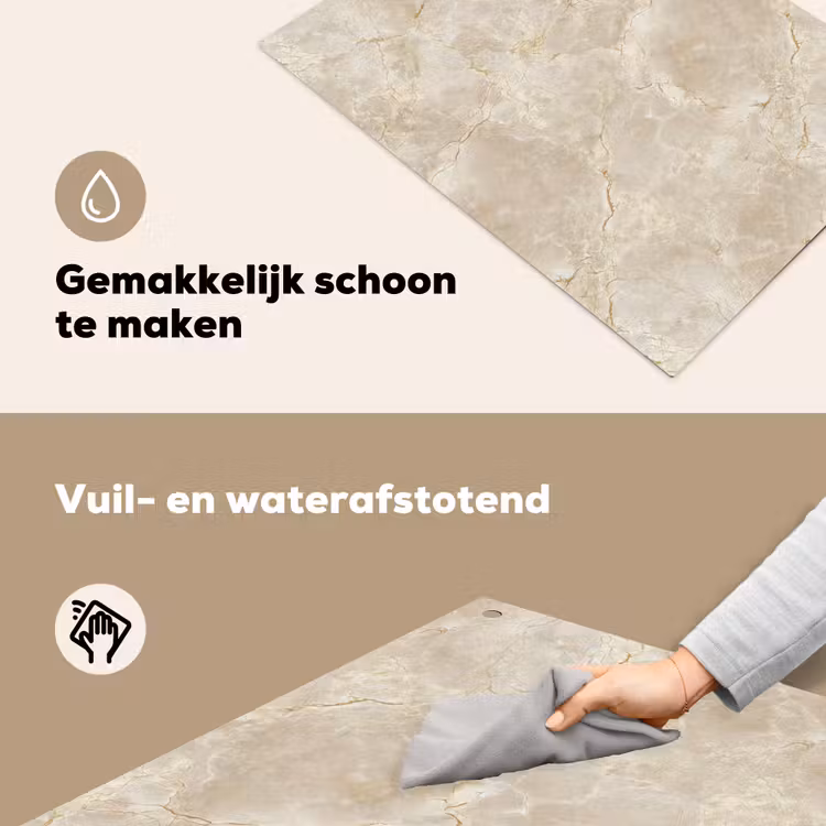 Lichtbeige - Marmer - Aders Inductie beschemer met haakjes klein 777 -ky-schoon-nl