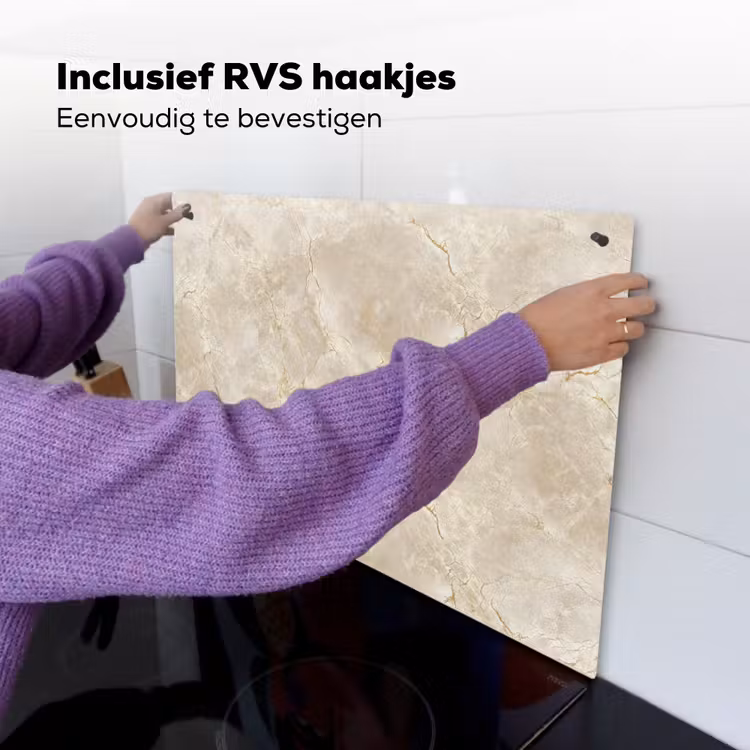 Lichtbeige - Marmer - Aders Inductie beschemer met haakjes klein 777 -ky-ophangen-nl