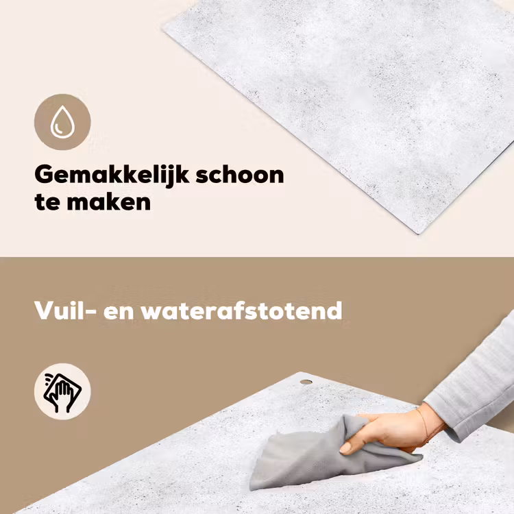 Lichtgrijs - Betonstructuur - Subtiel Inductie beschemer met haakjes klein 777 -ky-schoon-nl