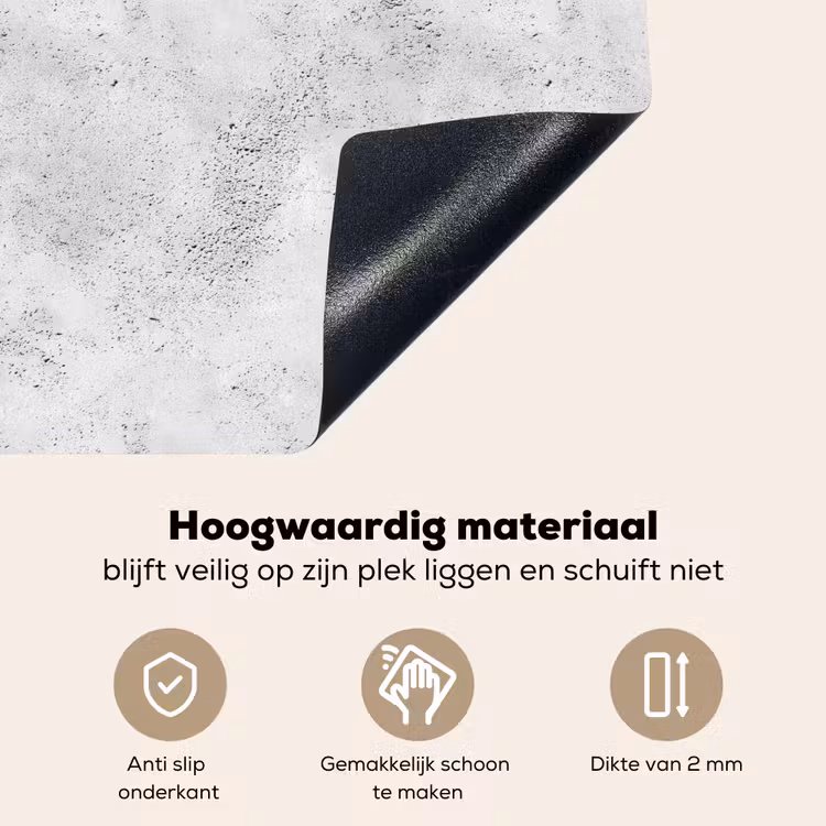 Lichtgrijs - Ruw - Subtiel Inductie beschemer met haakjes klein 777 -ky-onderkant-nl