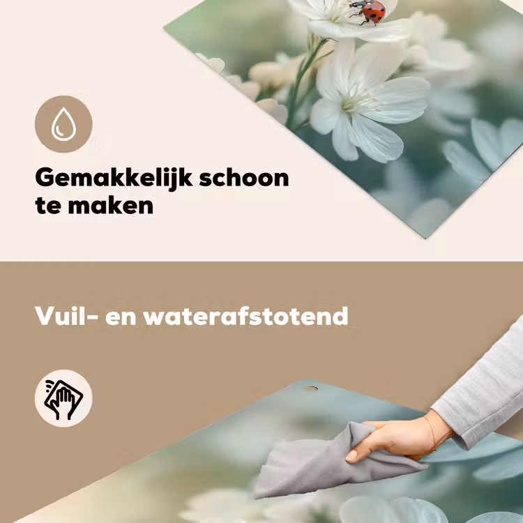 Lieveheersbeestje - Bloemen - Wit Inductie beschemer met haakjes klein -ky-schoon-nl