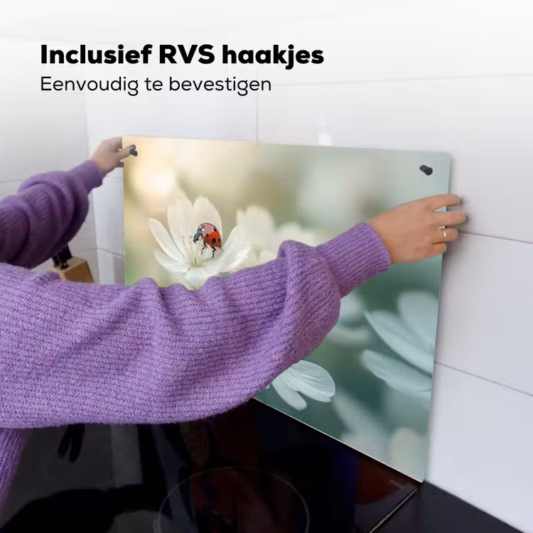 Lieveheersbeestje - Bloemen - Wit Inductie beschemer met haakjes klein -ky-ophangen-nl