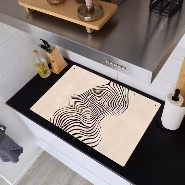Lijnen - Abstract - Golvend - Zwart Inductie beschemer met haakjes klein -sfeer1
