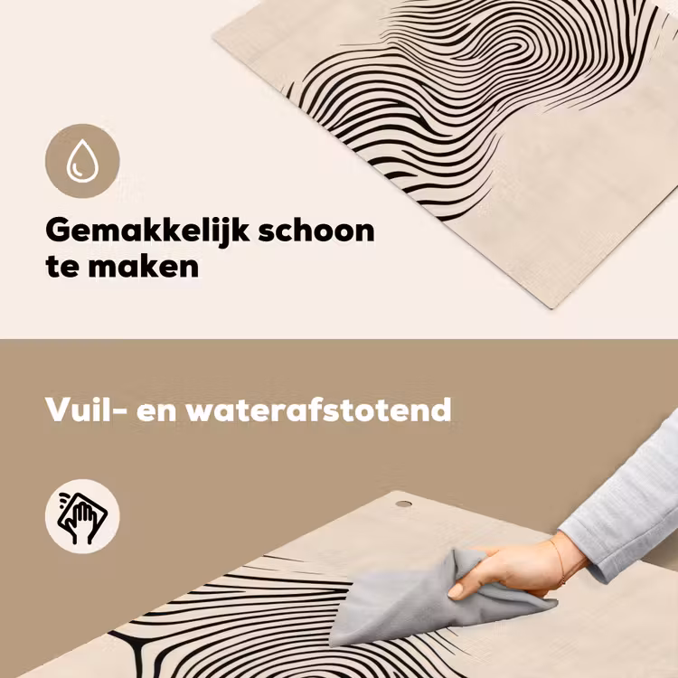 Lijnen - Abstract - Golvend - Zwart Inductie beschemer met haakjes klein -ky-schoon-nl