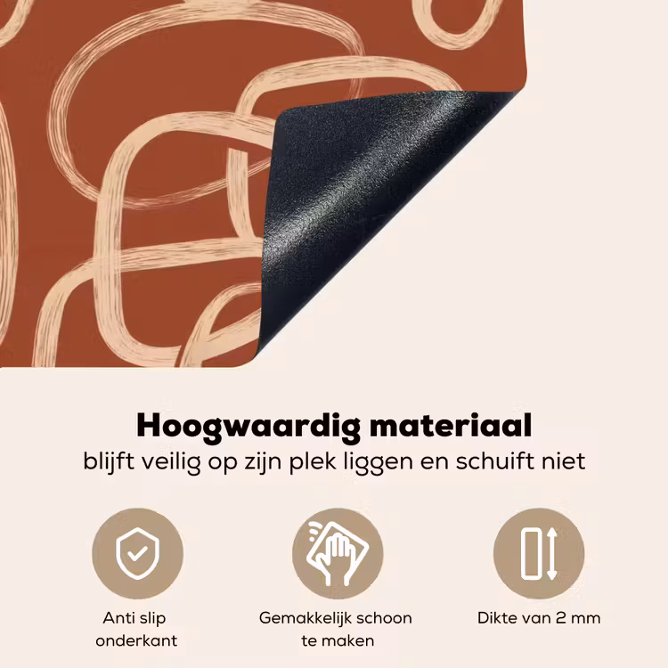 Lijnen - Abstract - Organisch - Terracotta - Crème Inductie beschemer met haakjes klein 777 -ky-onderkant-nl