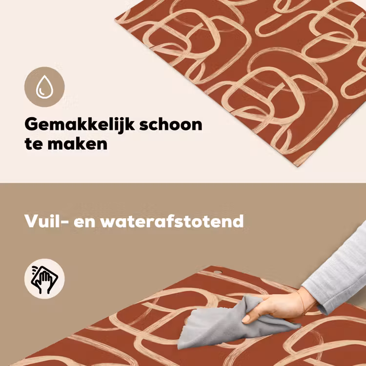 Lijnen - Abstract - Organisch - Terracotta - Crème Inductie beschemer met haakjes klein 777 -ky-schoon-nl