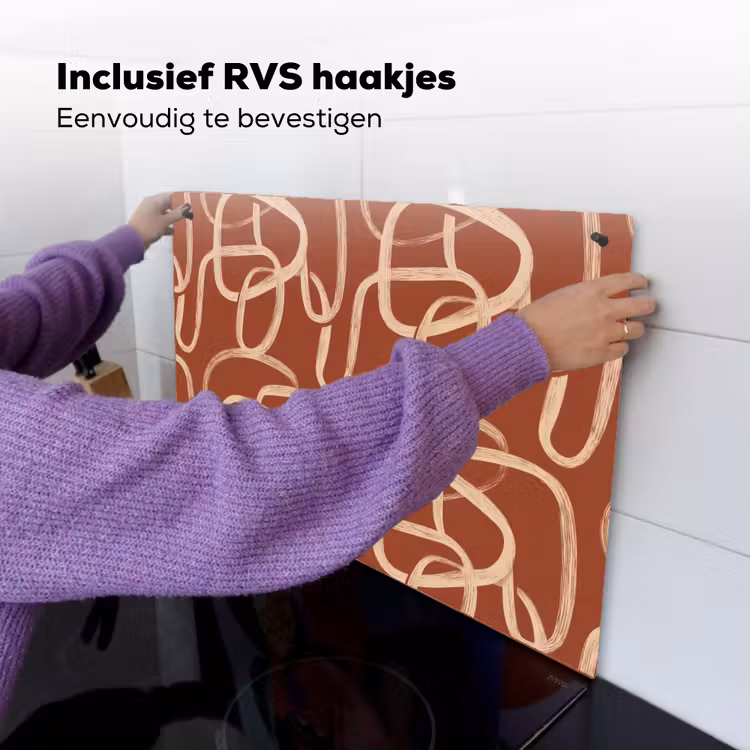 Lijnen - Abstract - Organisch - Terracotta - Crème Inductie beschemer met haakjes klein 777 -ky-ophangen-nl
