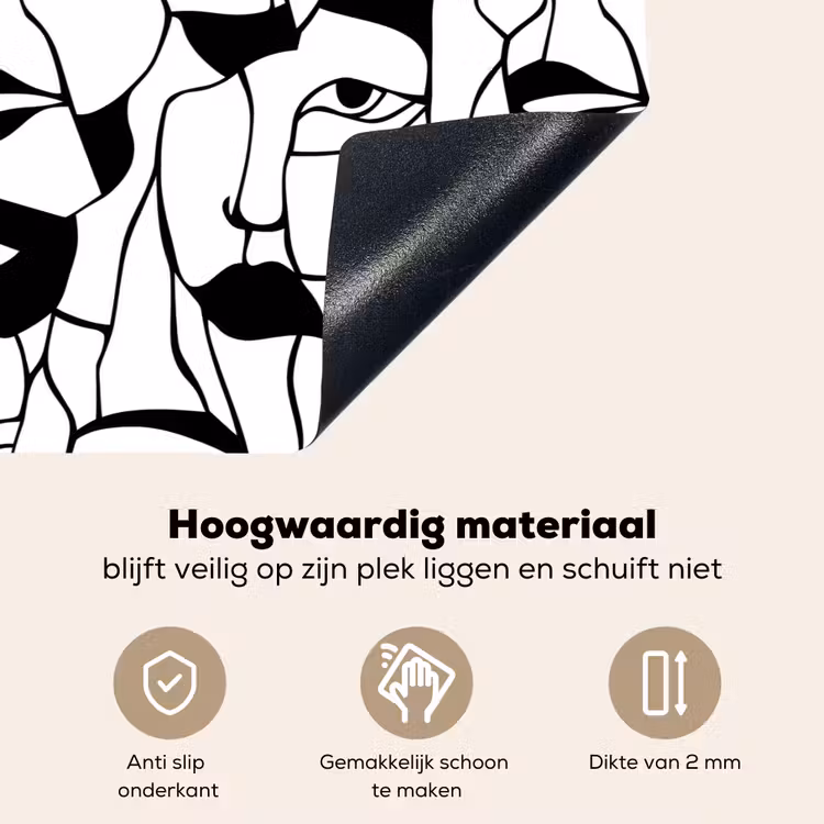 Lijnen - Gezichten - Zwart - Wit Inductie beschemer met haakjes klein 777 -ky-onderkant-nl