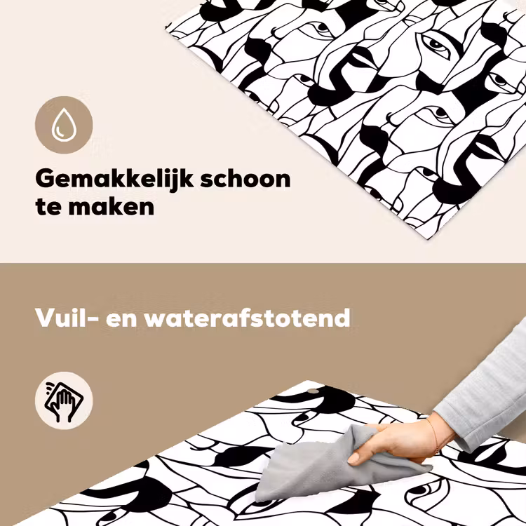 Lijnen - Gezichten - Zwart - Wit Inductie beschemer met haakjes klein 777 -ky-schoon-nl